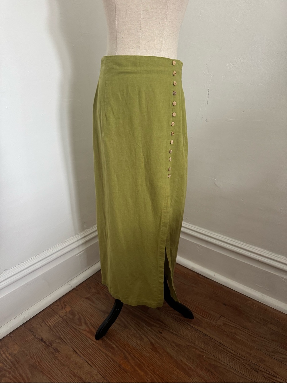 Zara Lime Green Side-Button Maxi Skirt